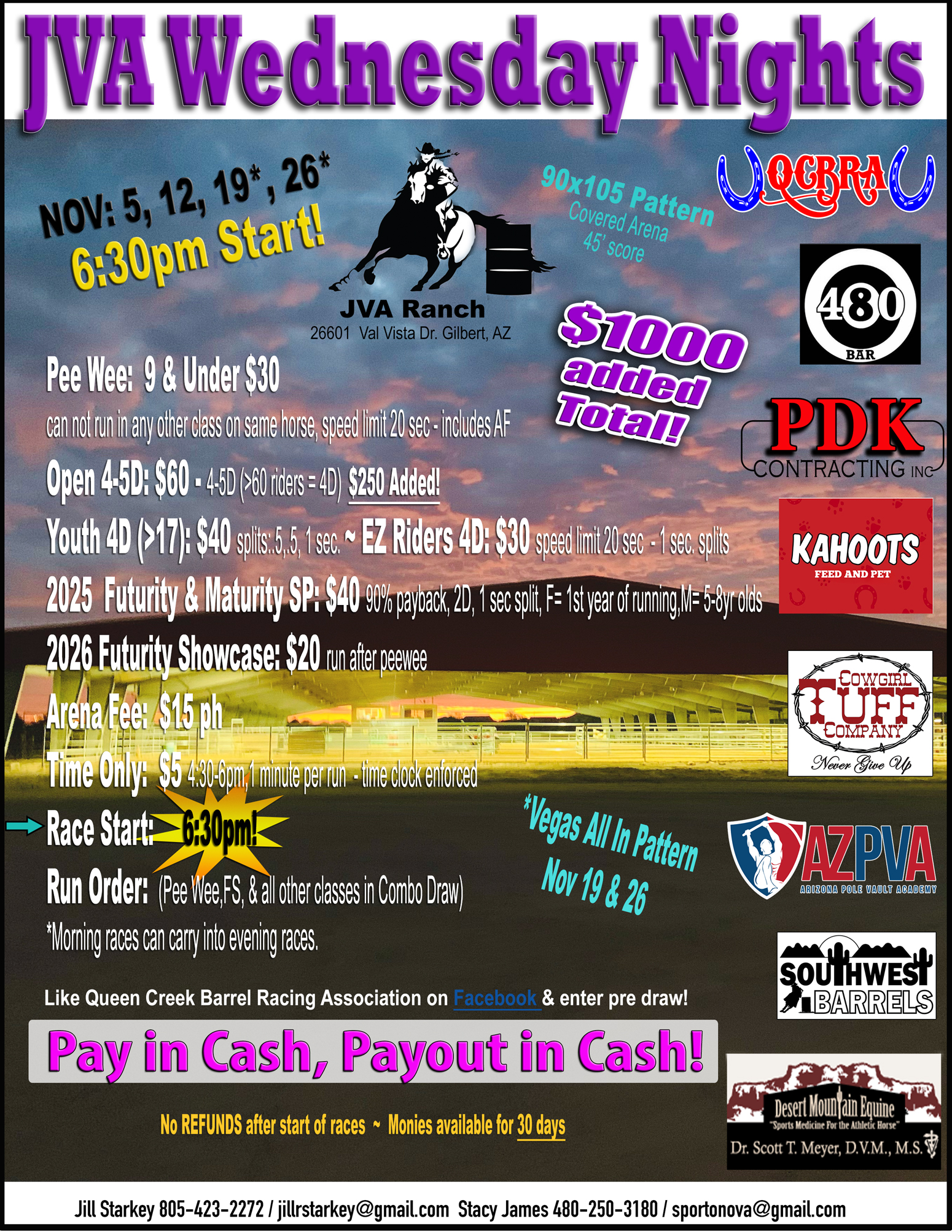 Wednesday Nights JVA RANCH GILBERT AZ qcbra barrel racing