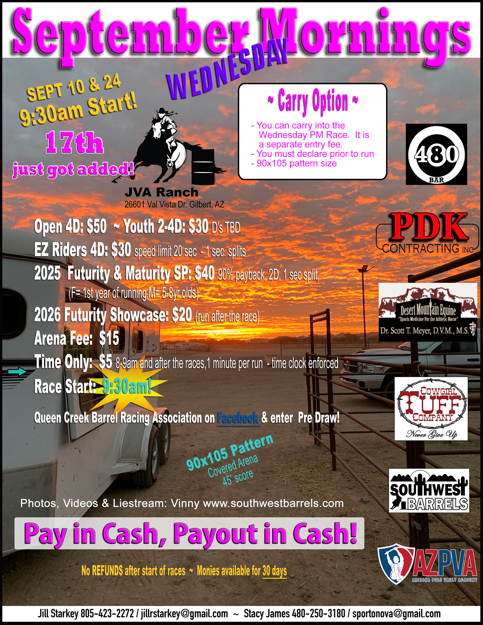 September Wednesday Mornings JVA Ranch Jackpot Barrel Racing Gilbert, AZ