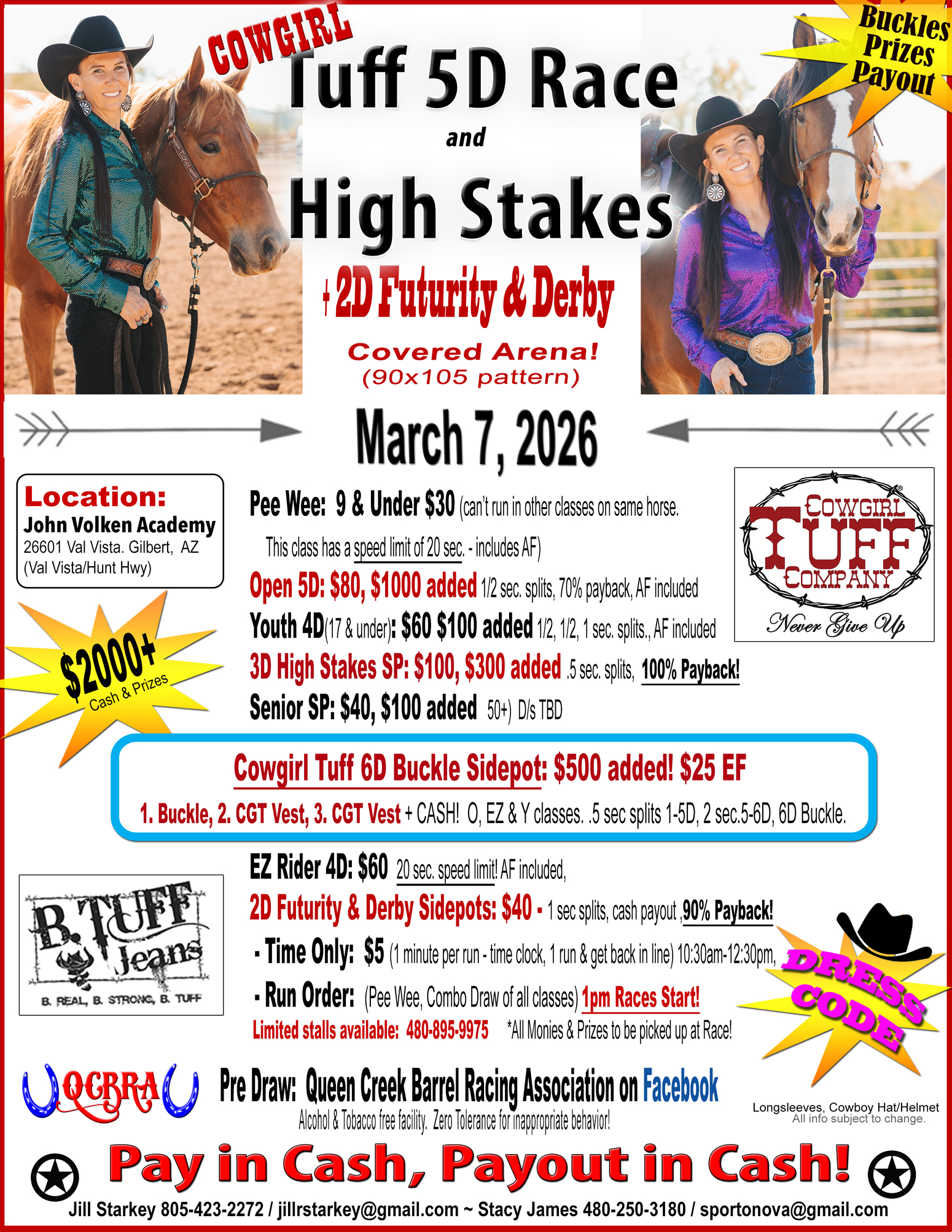 Cowgirl Tuff Race Gilbert, AZ QCBRA Jackpot March 7, 2026